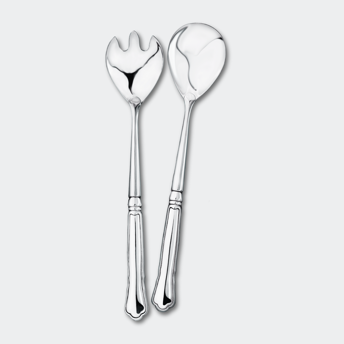 Chippendale salladsbestick i nysilver
